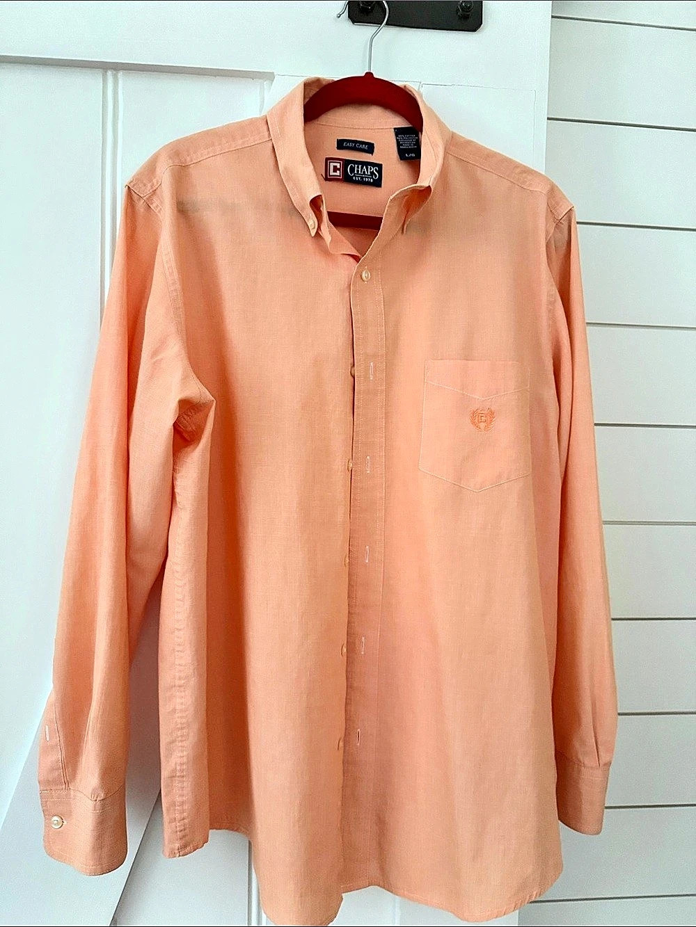 Chaps Easy Care Long Sleeve Button-Down Shirt Orange Large